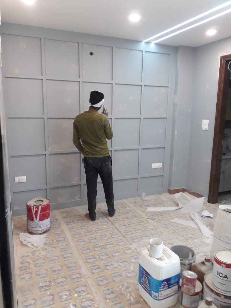 Interior wall finishing work at the Vishwas Nagar residential project