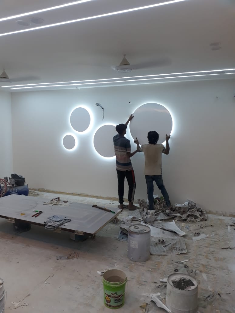 Decorative lighting and wall feature installation at the Vishwas Nagar project